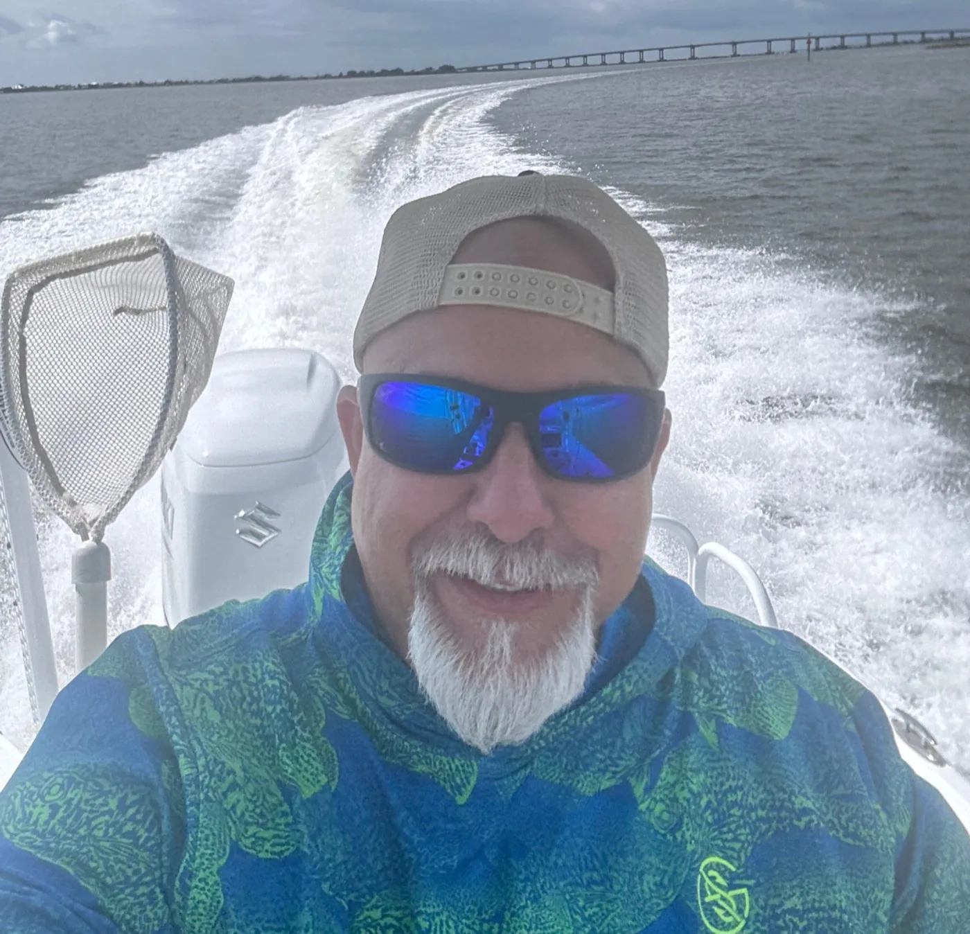 Captain Randy Hebert aboard his charter vessel